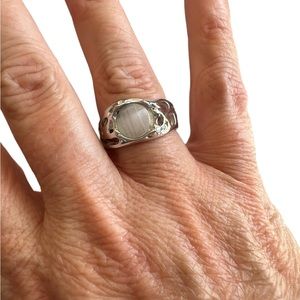 Minimalist Silver Abstract Design Ring with White Opaque Center Stone